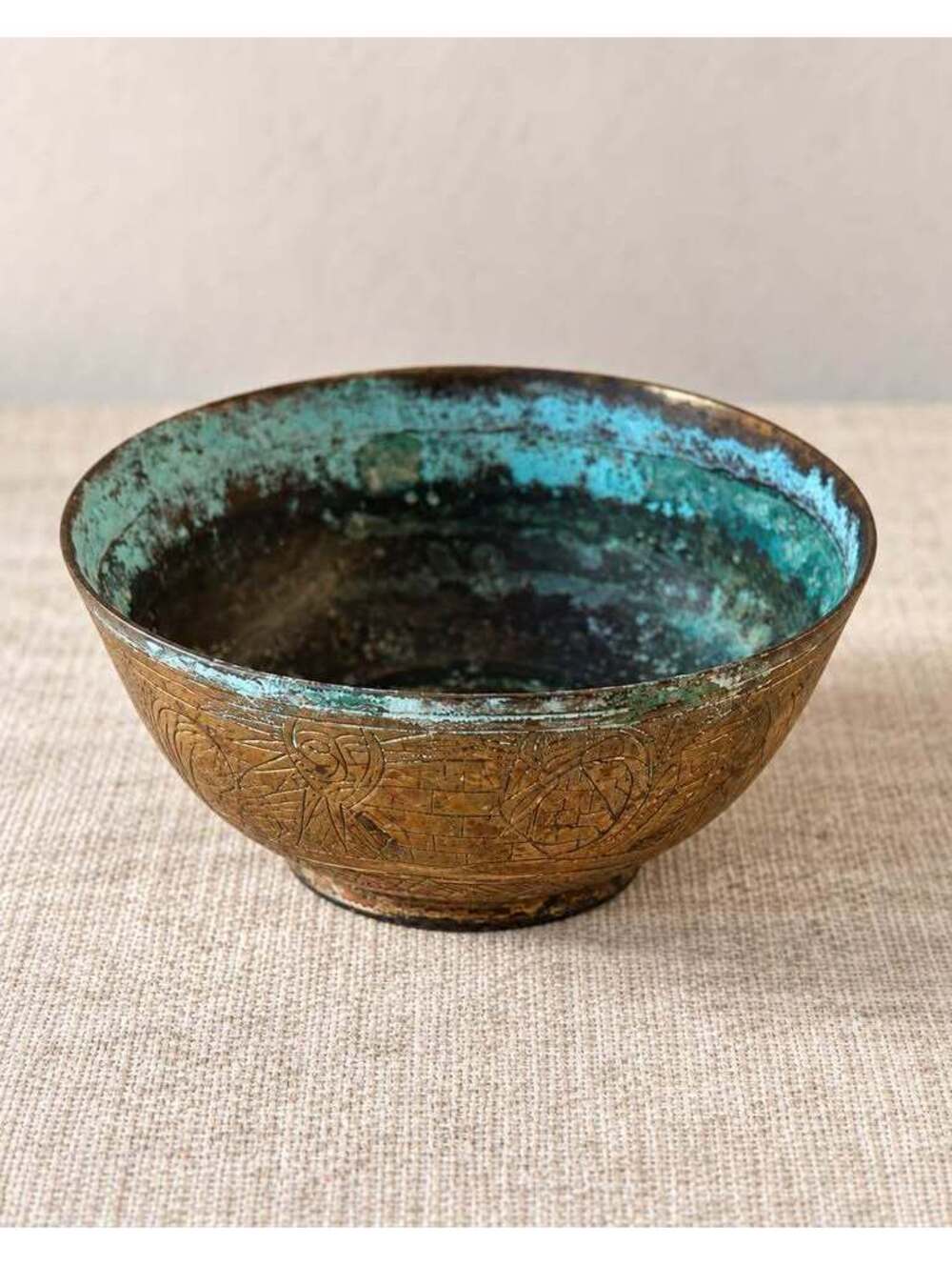 Vintage Brass Bowl Etched Patina Decorative Trinket Dish